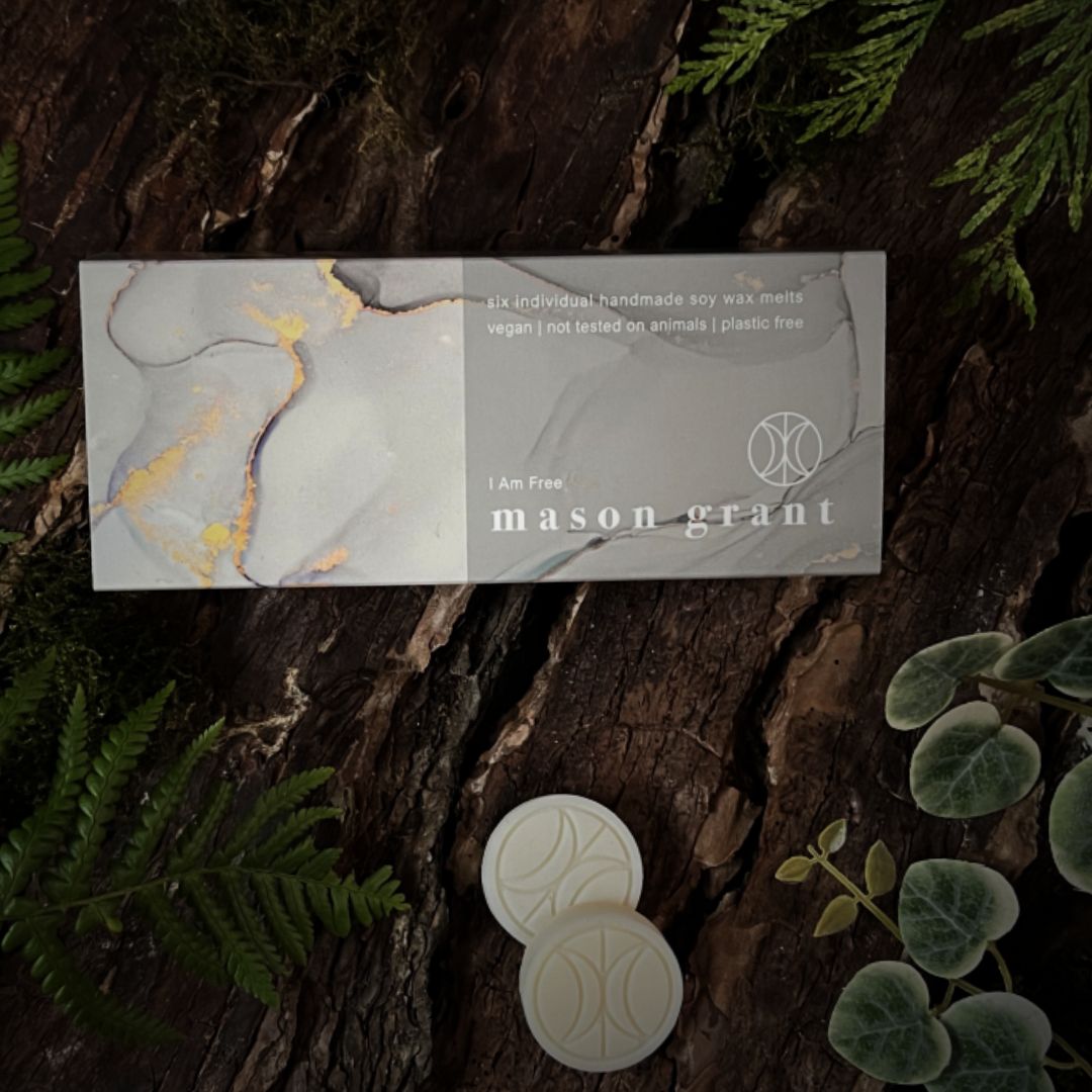 'Mason Grant' Birch, Jasmine and Musk Wax Melts on wood background