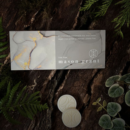 'Mason Grant' Birch, Jasmine and Musk Wax Melts on wood background