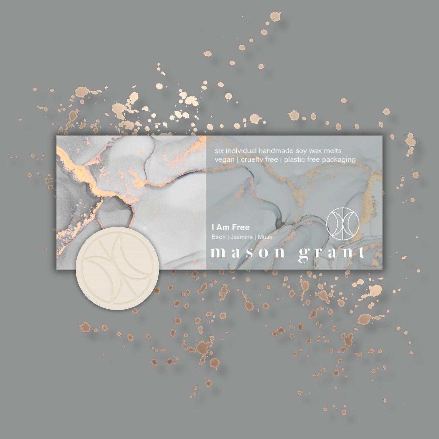'Mason Grant' Birch, Jasmine and Musk Wax Melts on grey background