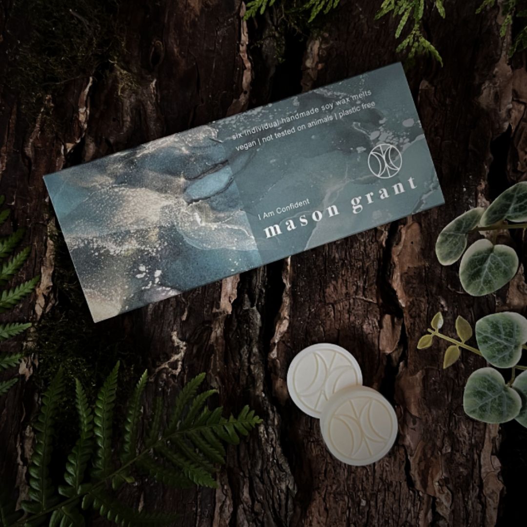 'Mason Grant' Eucalyptus, Sea Salt and Peppercorn Wax Melts on wood background