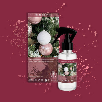 'Mason Grant' Frankincense, Myrrh and Pine Room Spray on light red background