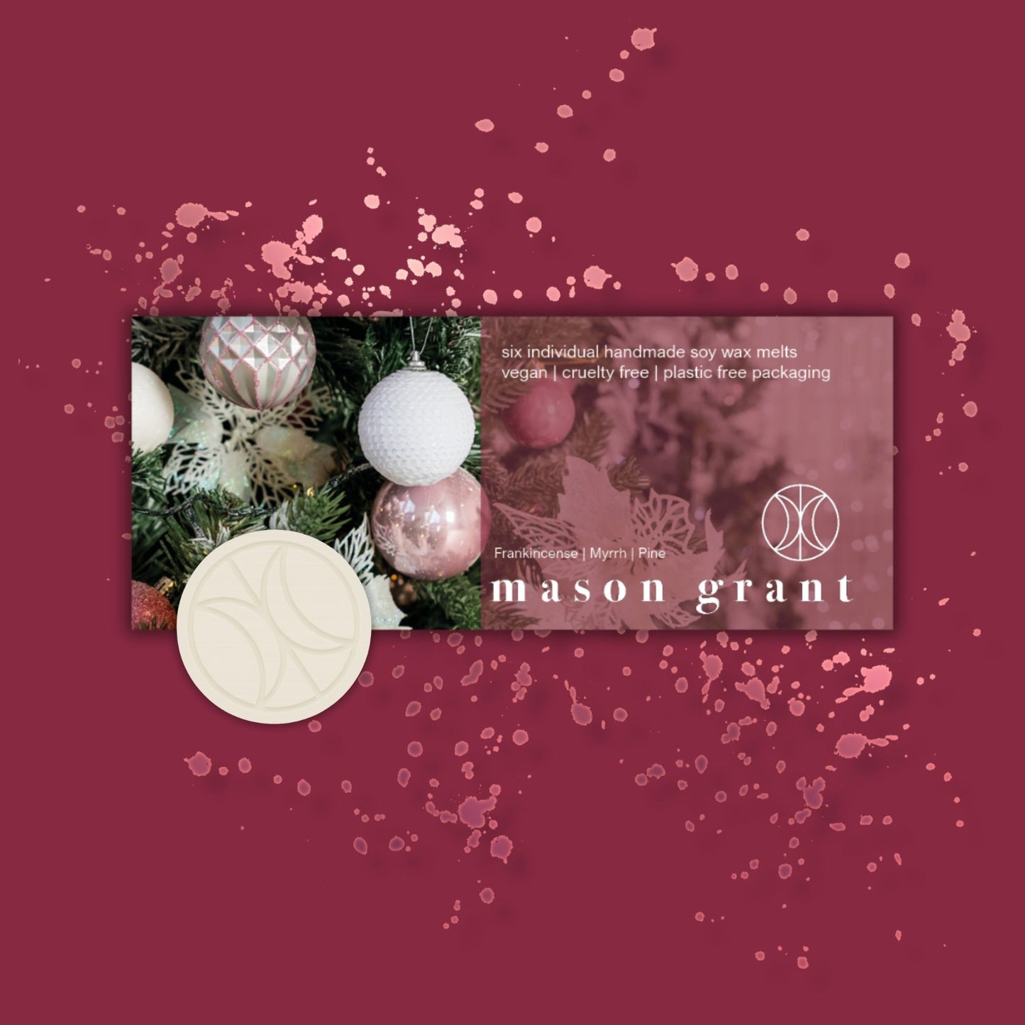 'Mason Grant' Frankincense, Myrrh and Pine Wax Melts on red background