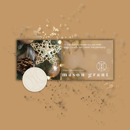 'Mason Grant' Ginger, Cinnamon and Clove Wax Melts on light brown background