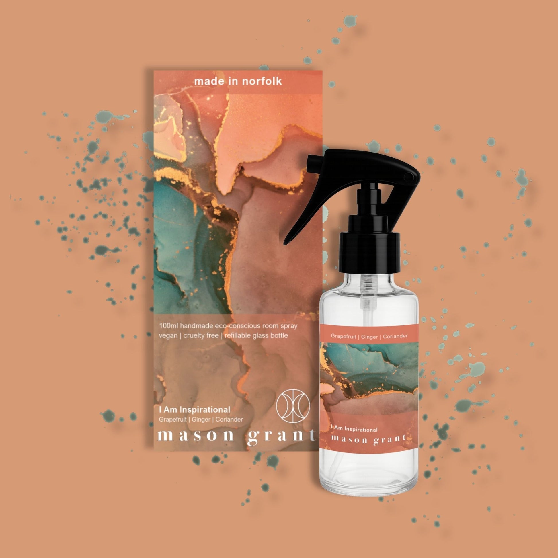 'Mason Grant' Grapefruit, Ginger and Coriander Room Spray on peach background