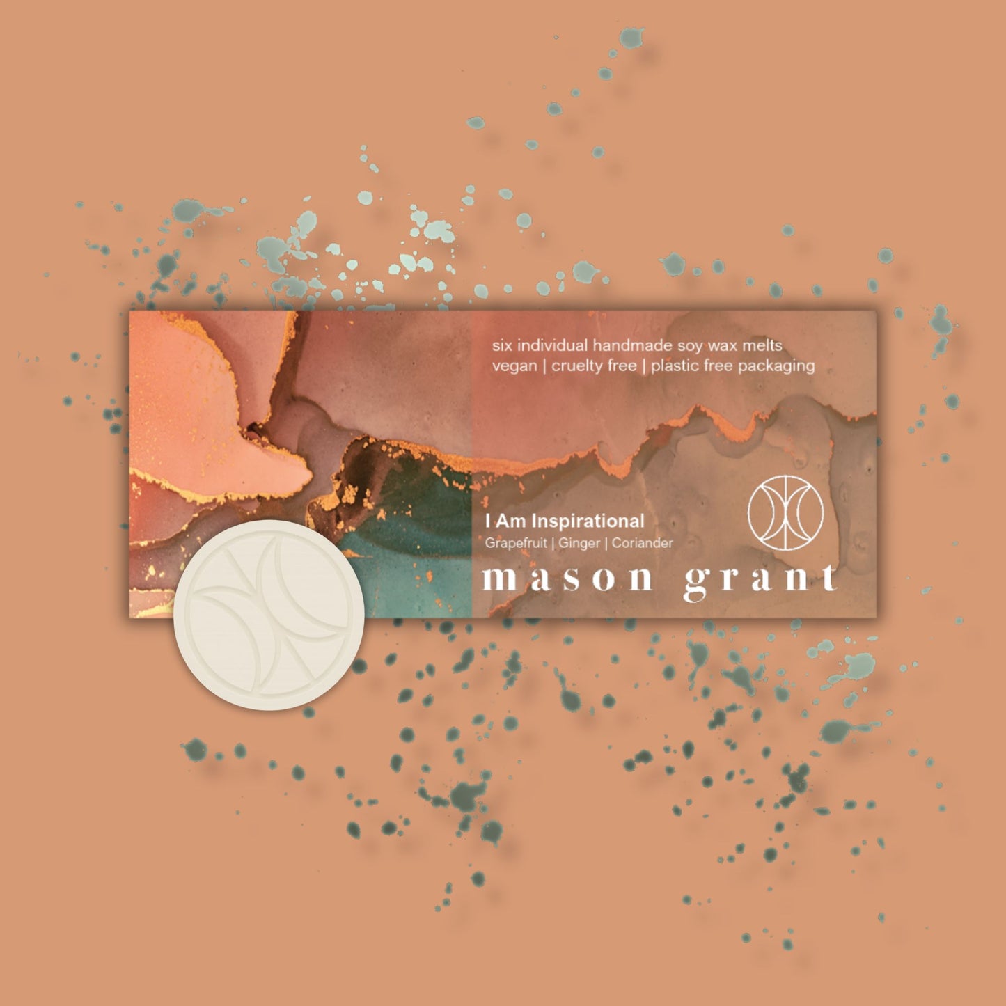 'Mason Grant' Grapefruit, Ginger and Coriander Wax Melts on peach background