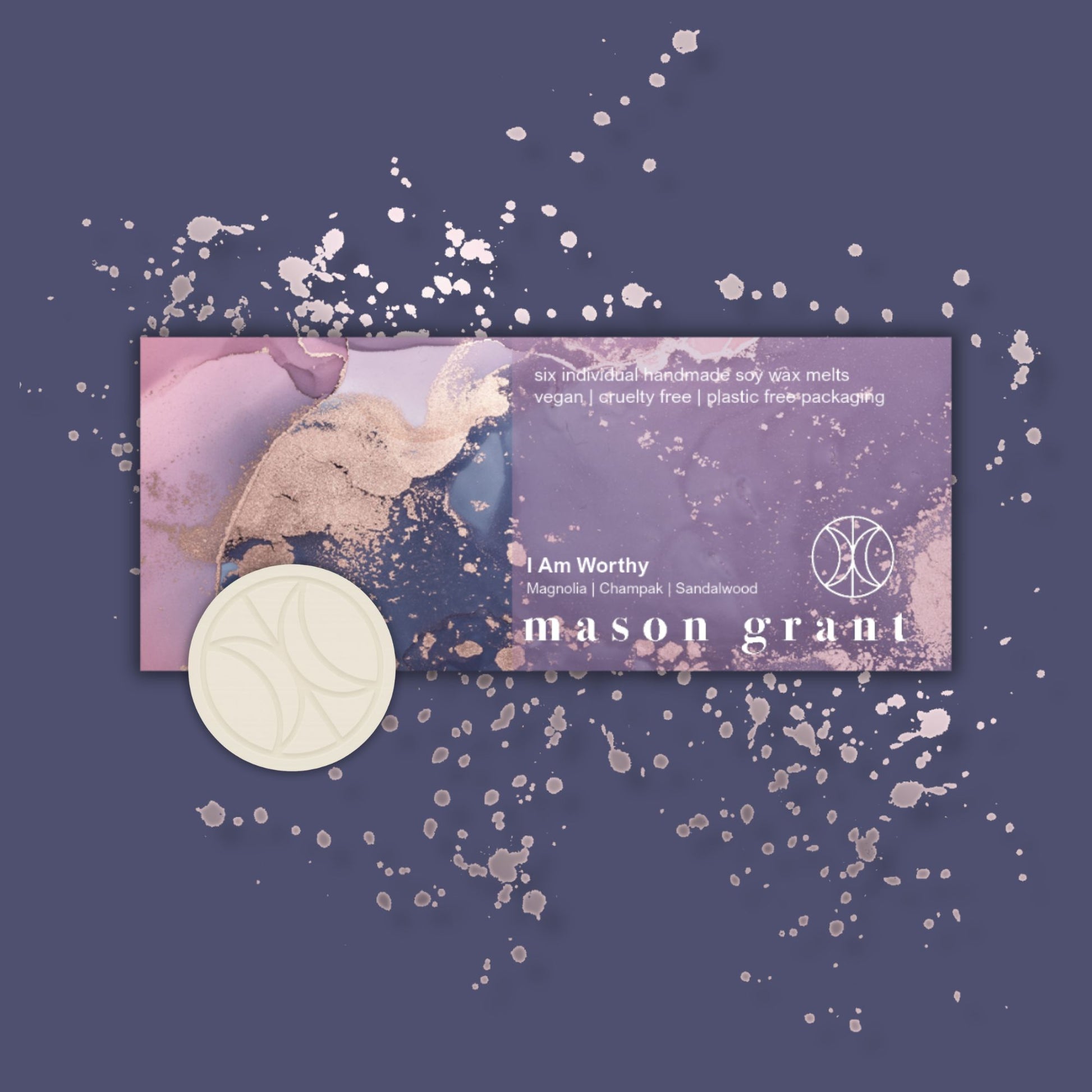 'Mason Grant' Magnolia, Champak and Sandalwood Wax Melts on purple background
