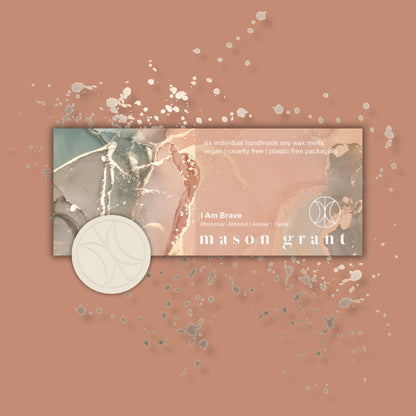 'Mason Grant' Moroccan Almond, Amber and Cedar Wax Melts on peach background