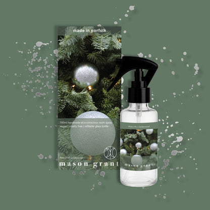 'Mason Grant' Pine, Fir and Cedarwood Room Spray on green background