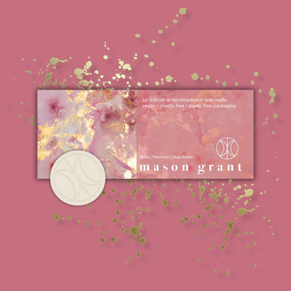 'Mason Grant' Rose, Patchouli and Shea Butter Wax Melts on pink background