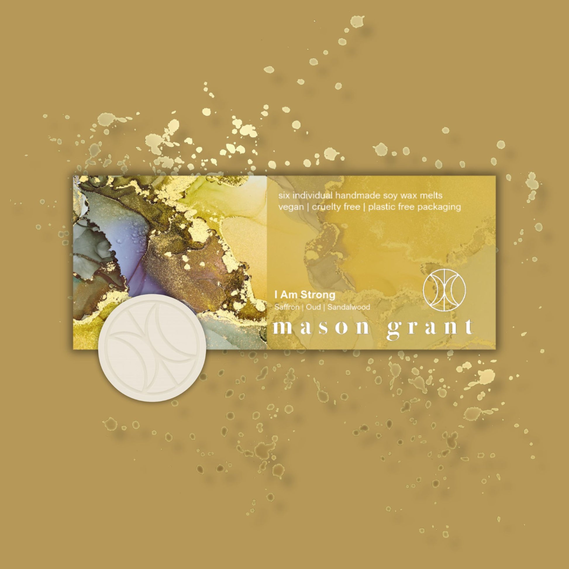 'Mason Grant' Saffron, Oud and Sandalwood Wax Melts on yellow background