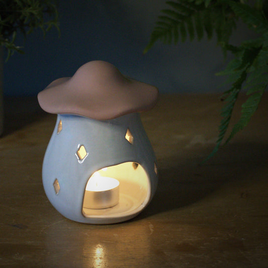 Ceramic toadstool wax burner white with pale pink lid