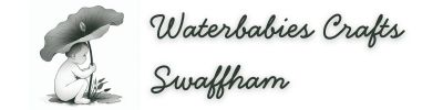 Logo of Waterbabies Crafts Swaffham featuring a small creature with a flower hat.