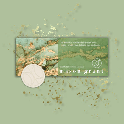 'Mason Grant' Wild Mint, Cucumber and Avocado Wax Melts on green background